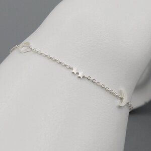 Moon stars planet space bracelet white gold tone stainless steel dainty